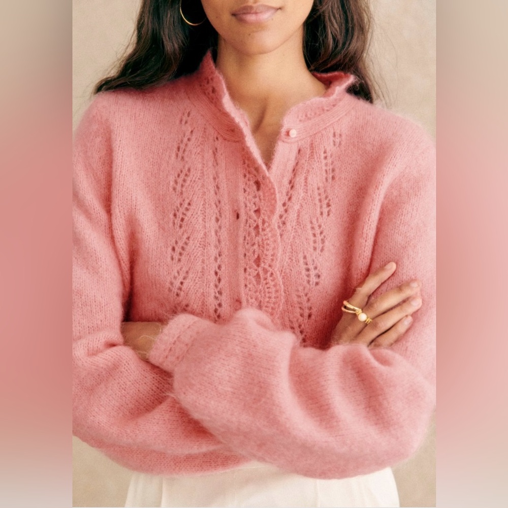 Sézane Angie Cardigan Pink Blush + Tote Bag NWT